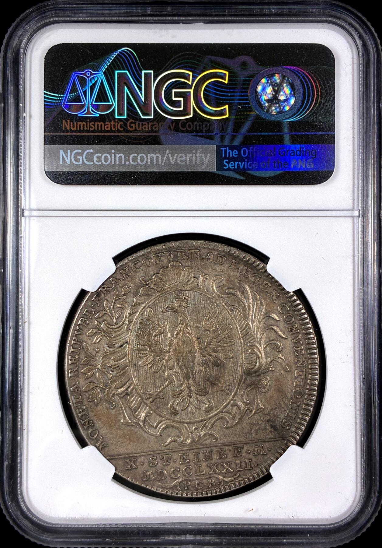 【雨安】【直播拍卖】【第0128期-评级币章】2026-03-14 周六 19:30 (金价1145, 银价22.39) [评级德国] Germany 德国 德意志 1泰勒 Frankfurt法兰克福 KM#0251 (1772) 景观泰勒  NGC-AU58 极美细节, 深打, 完全不输MS品质, 原味欧洲淡美包浆 热门景观系列