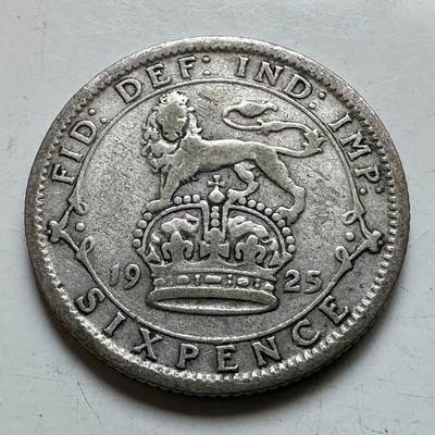 🌹外币初藏🌹🐯2026年第28场   每周二四六晚8️⃣点 接代拍 - 英国 1925年 乔治五世 6便士银币 50%银 2.83g 19.4mm