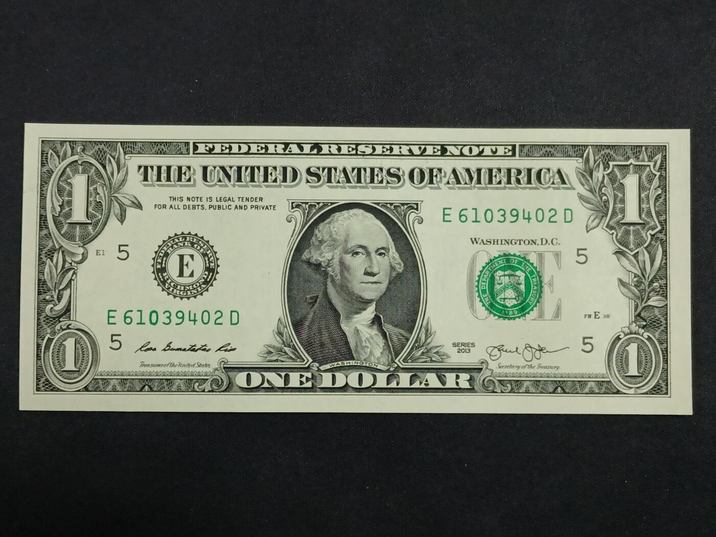 【游宝拍卖】丙午马年第12期 美国-1美元【SERIES-2013 E-里士满 全新UNC】