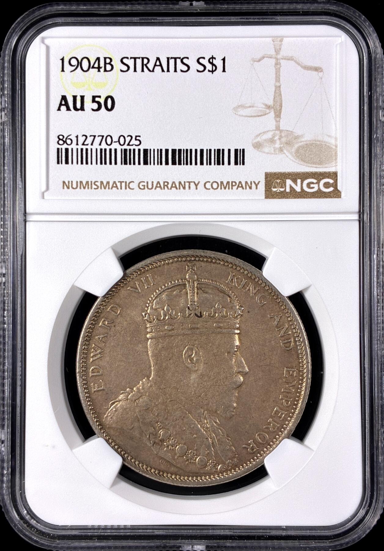 【雨安】【直播拍卖】【第0128期-评级币章】2026-03-14 周六 19:30 (金价1145, 银价22.39) [评级亚洲] Straits Settlements 英属海峡 壹圆 1904年 爱德华七世  NGC-AU50