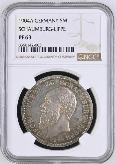 NGC-PF63 1904 德国绍姆堡-利珀5马克精制银币 - NGC-PF63 1904 德国绍姆堡-利珀5马克精制银币