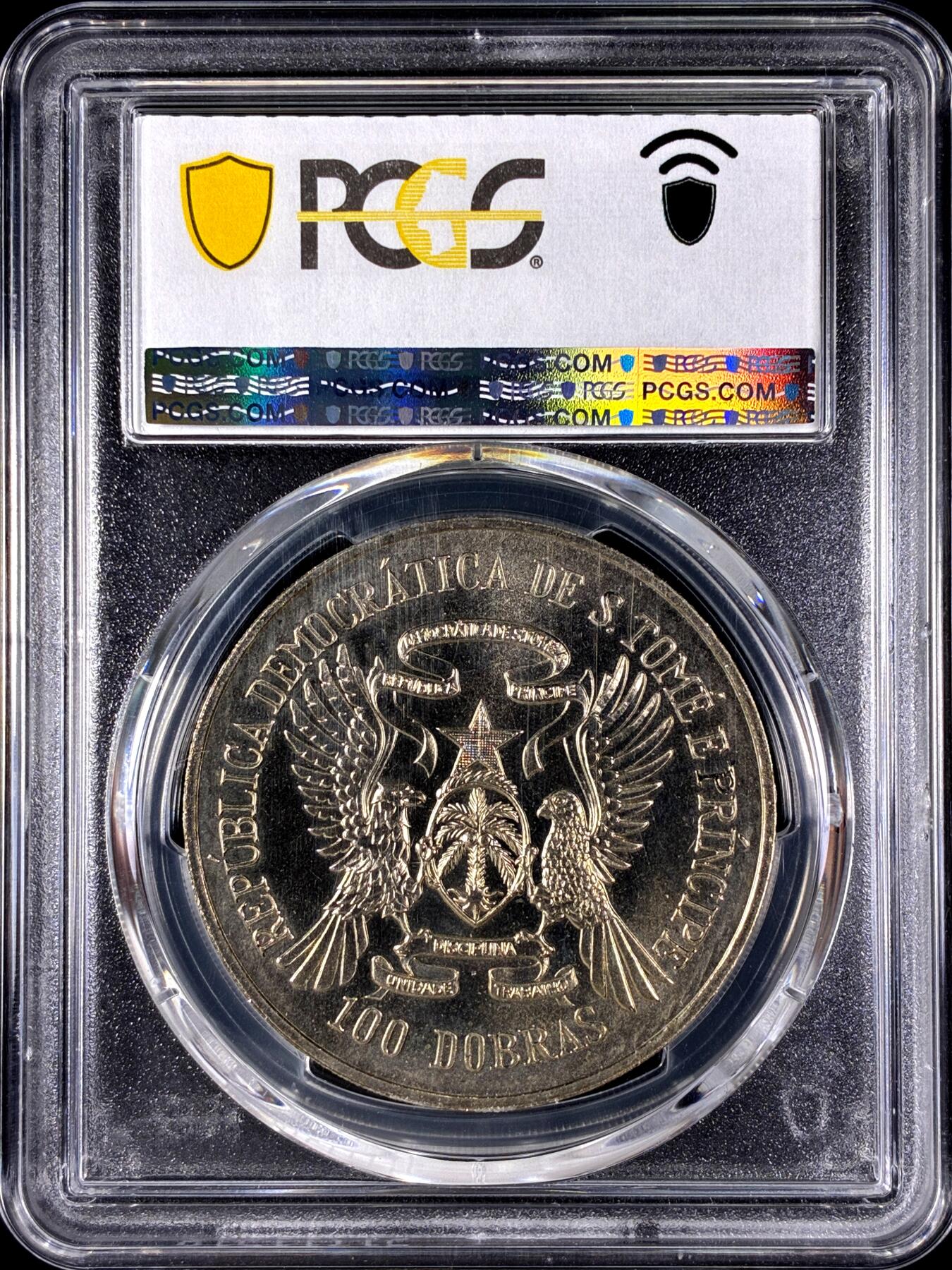 【雨安】【直播拍卖】【第0128期-评级币章】2026-03-14 周六 19:30 (金价1145, 银价22.39) [评级现代] St.Thomas&Prince 圣多美和普林西比 100Dob 1985年 独立  PCGS-MS66