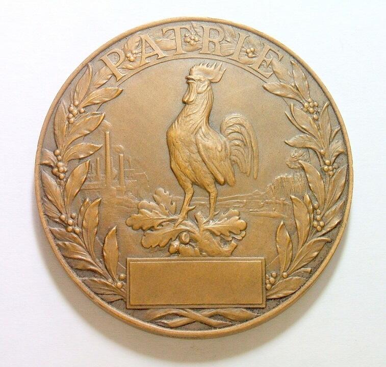 【艺术】法国艺术大章一战1915年 女神坐像高卢雄鸡高浮雕精制大铜章 50MM