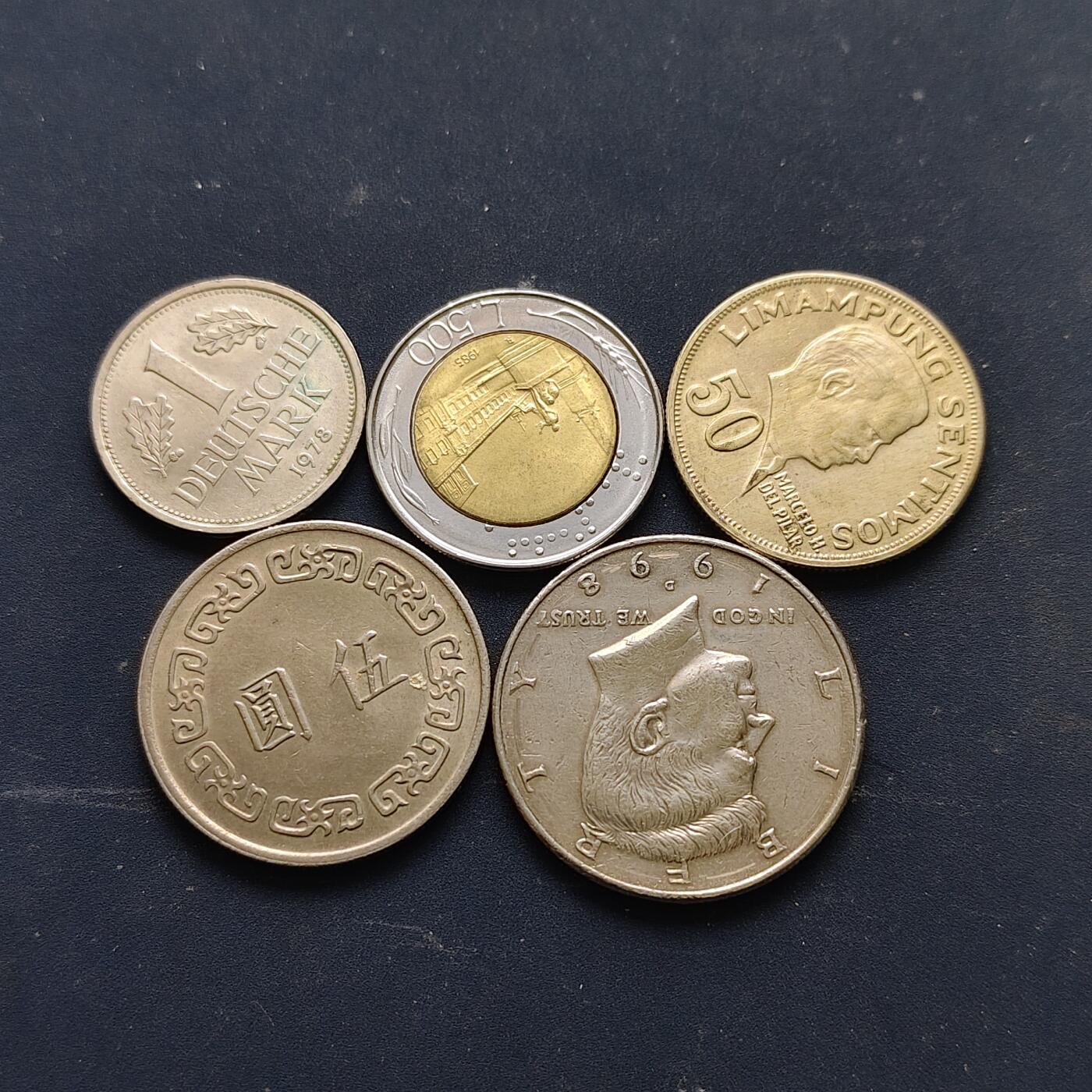 【全场包邮】纯粹捡漏拍510场 世界各国各年份散币5枚一组-德国+意大利+菲律宾+美国+中国台湾