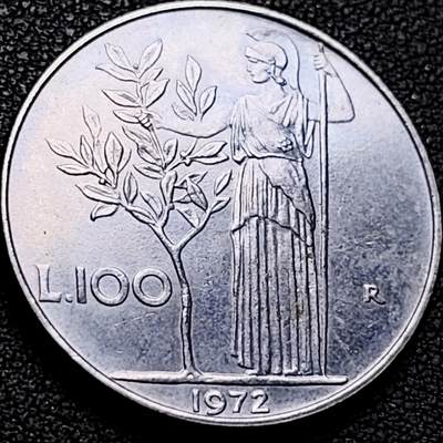 泉币菌-第207场-拍品多 请提前出价 - 意大利早期100里拉 月亮和记忆女神密涅瓦 不锈钢币 27.8mm