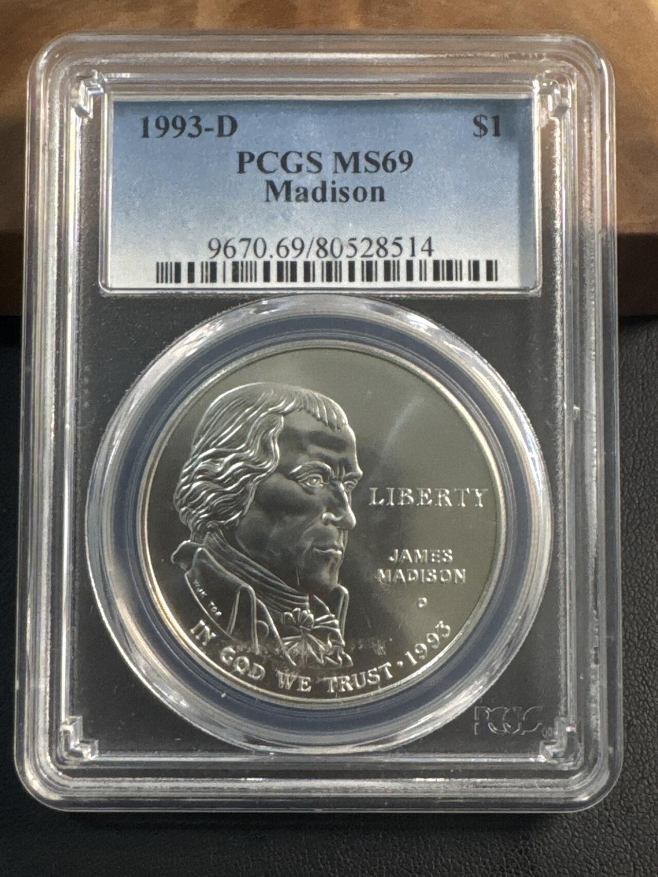 ❤️【币观天下】❤️ 第344期钱币秒杀拍卖场- 2026.3.6周五晚上6点半场 长期征集拍品  1993年美国麦迪逊总统银币PCGS MS69