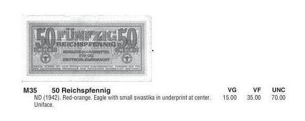 单张价 德国第三帝国1942年 展翅鹰50芬尼 好品