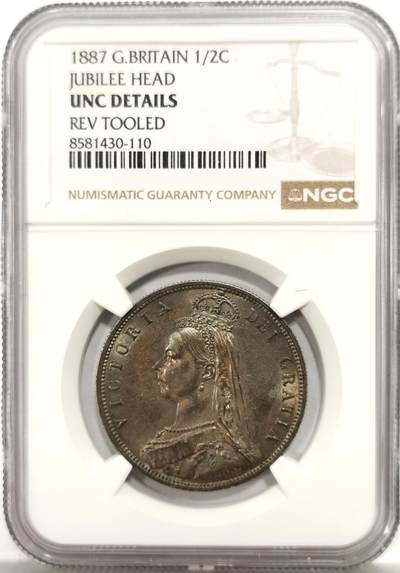 博洋堂世界钱币拍卖第164期（全场包邮） - NGC UNCD 英国1887年维多利亚半克朗银币，原汁原味老包浆，包浆醇厚浓郁，状态佳，味道币味道足，极美酱彩包浆，