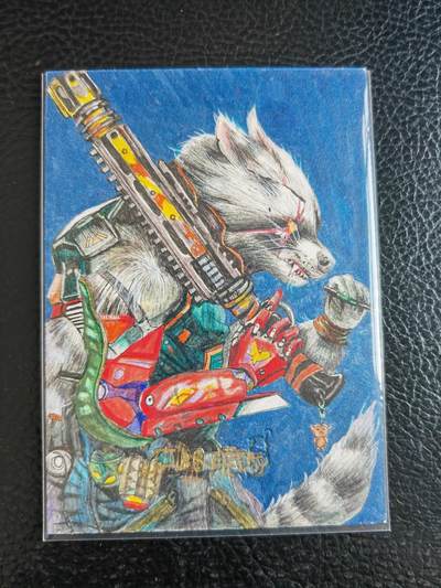 阳大大卡牌拍卖第104期（持续收拍品，周五晚上九点截拍，进群福利早知道） - 【手绘卡】火箭浣熊-画师贾廷廷-流金岁月