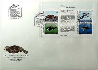 ↓君缘收藏760期☞钱币邮品↓无佣金、可寄存、满30元包邮  - 葡萄牙邮票，1983年巴西利亚国际邮展·濒危海洋哺乳动物小全张首日封(大封)