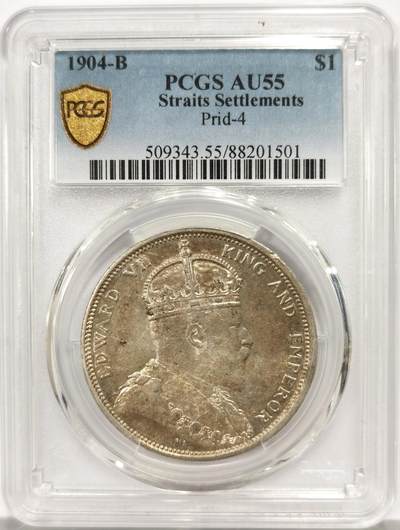 博洋堂世界钱币拍卖第164期（全场包邮） - PCGS AU55 英属海峡殖民地1904年爱德华七世壹圆银币，俗称大海峡，仅发行1903和1904两个年份，出分远比同期发行的站洋少-2