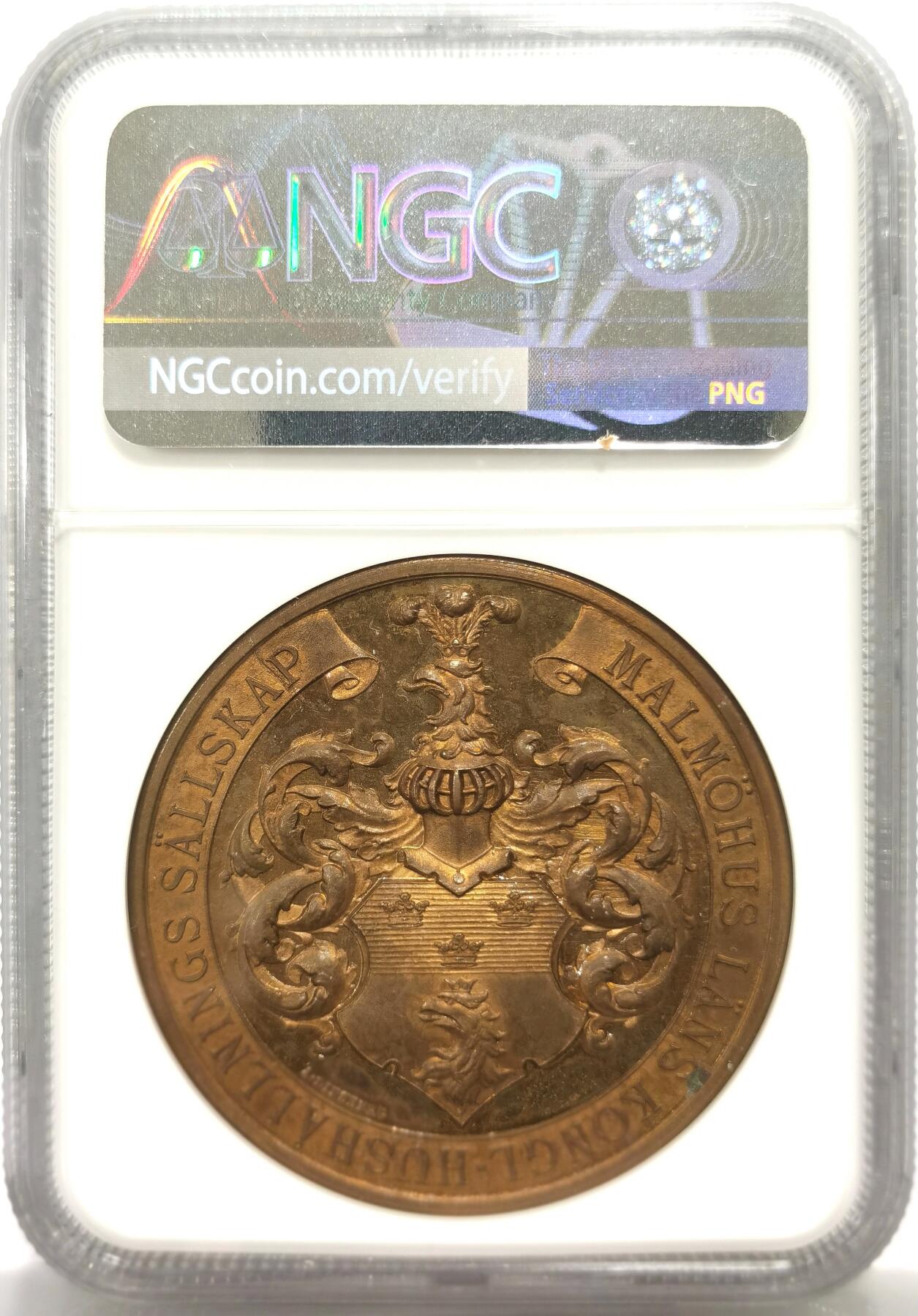 博洋堂世界钱币拍卖第164期（全场包邮） NGC MS63BN 瑞典畜牧育种纪念铜章，用于表彰肉牛改良，43mm，加厚盒