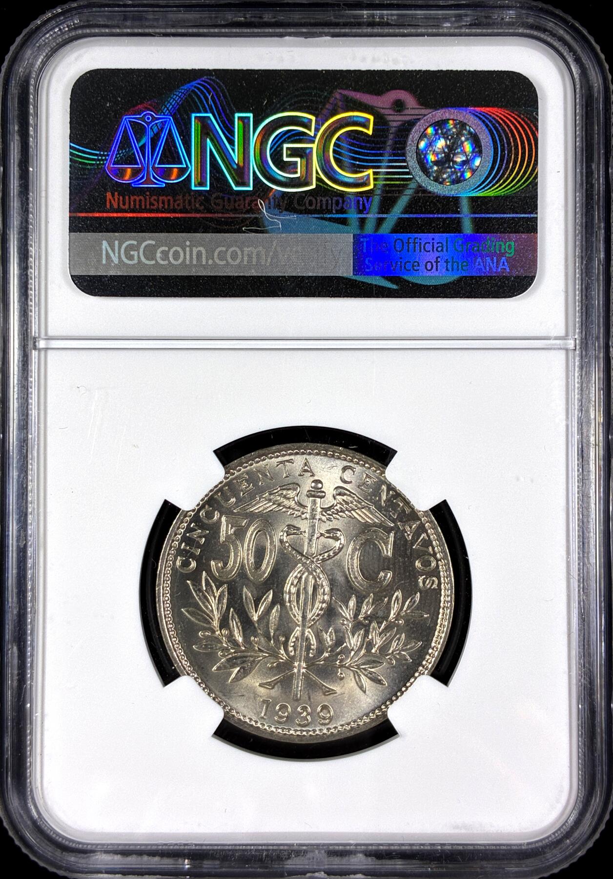 【雨安】【直播拍卖】【第0128期-评级币章】2026-03-14 周六 19:30 (金价1145, 银价22.39) [评级美洲] Bolivia 玻利维亚 50分 1939年  NGC-MS65