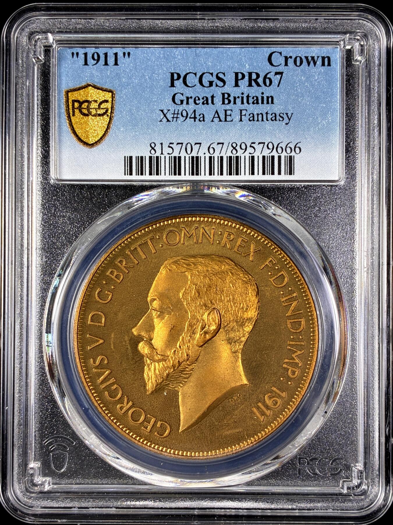 【雨安】【直播拍卖】【第0128期-评级币章】2026-03-14 周六 19:30 (金价1145, 银价22.39) [评级欧洲] Great Britain 英国 1克朗 1911年 乔治五世 X#94a 精制 PCGS-PR67 精制币