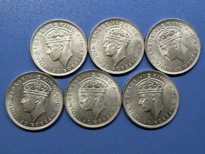 外国银币拍卖 - 1943年6枚英属马来亚 20分银币实物图