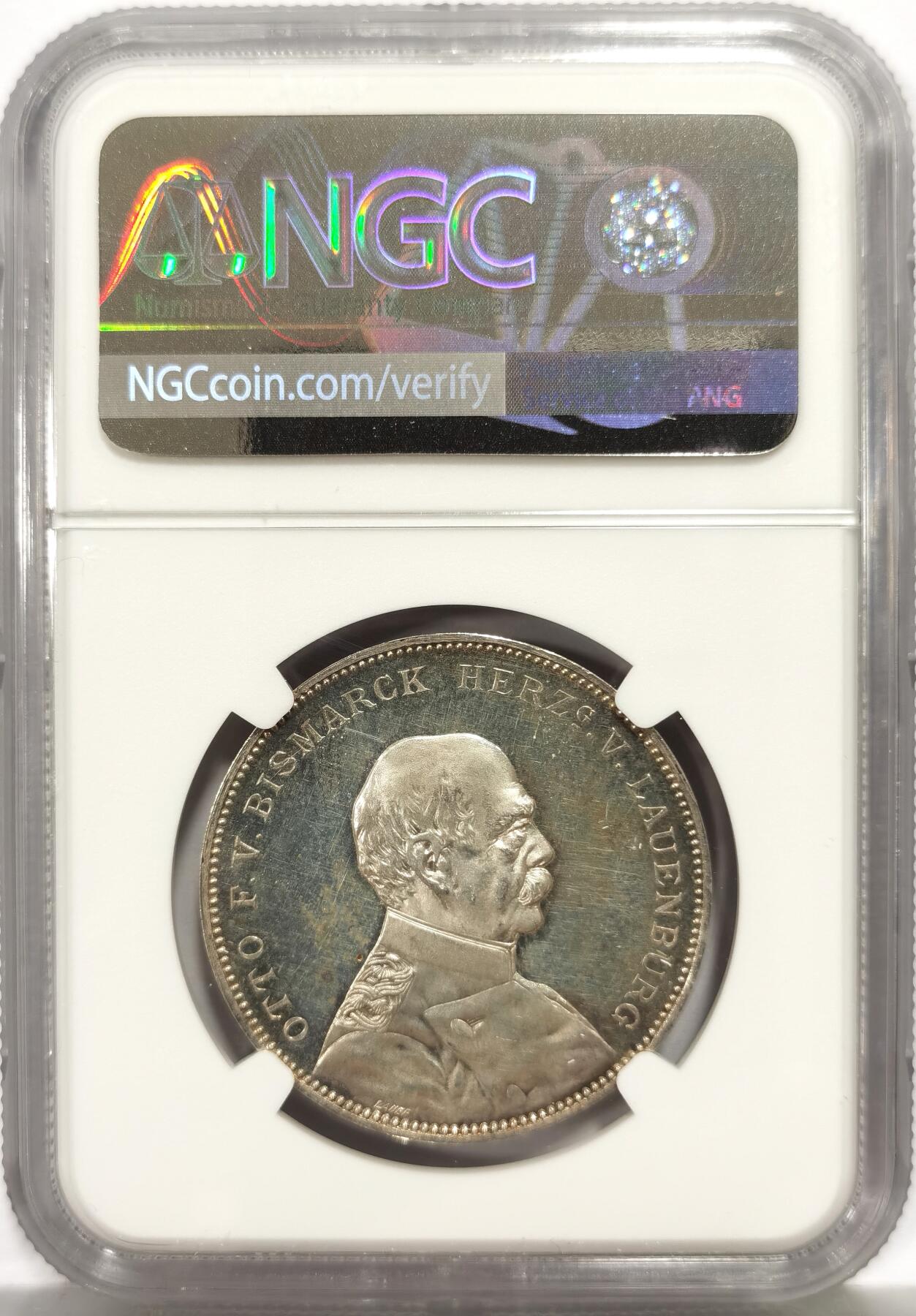 博洋堂世界钱币拍卖第164期（全场包邮） NGC MS62 德国1894年威廉二世与铁血首相俾斯麦和解大银章，深打，类似PL的精制底板，状态绝佳！