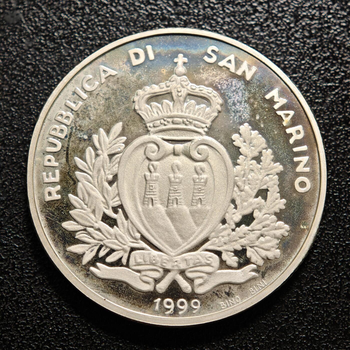 【德藏】世界币章拍卖第167期（拍品征集中~欢迎藏友联系） 1999年 圣马力诺千禧奥运会10000里拉纪念银币 835银 直径约：32.6mm；重约：22g