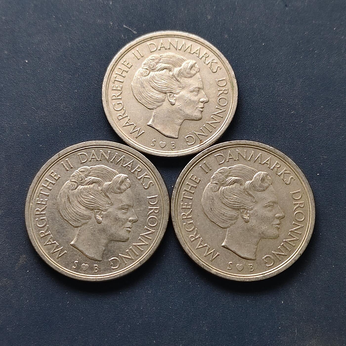 【全场包邮】纯粹捡漏拍510场 丹麦1973-1977年玛格丽特女王33毫米大版5克朗3枚一组-含1973年首发年
