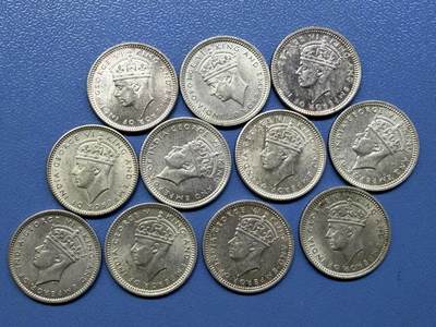 外国银币拍卖 - 11枚1939-45海峡国英属马来亚乔治六世银币5分小银币 实物图#5