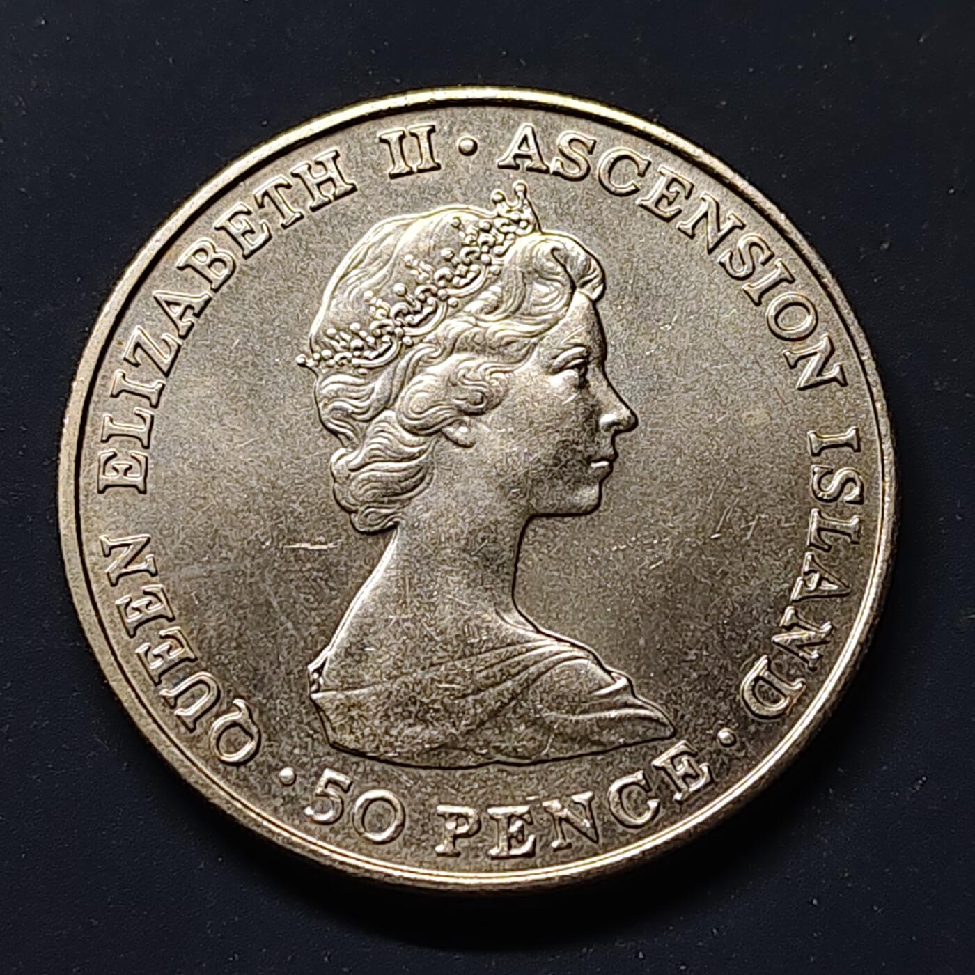 【全场包邮】纯粹捡漏拍510场 阿森松群岛1984年50便士安德鲁王子皇家访问克朗型纪念币