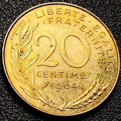 泉币菌-第208场-拍品多 请提前出价 - 铜光美品 法国1964年20生丁铜币 玛丽安娜 入欧前末版 绝版