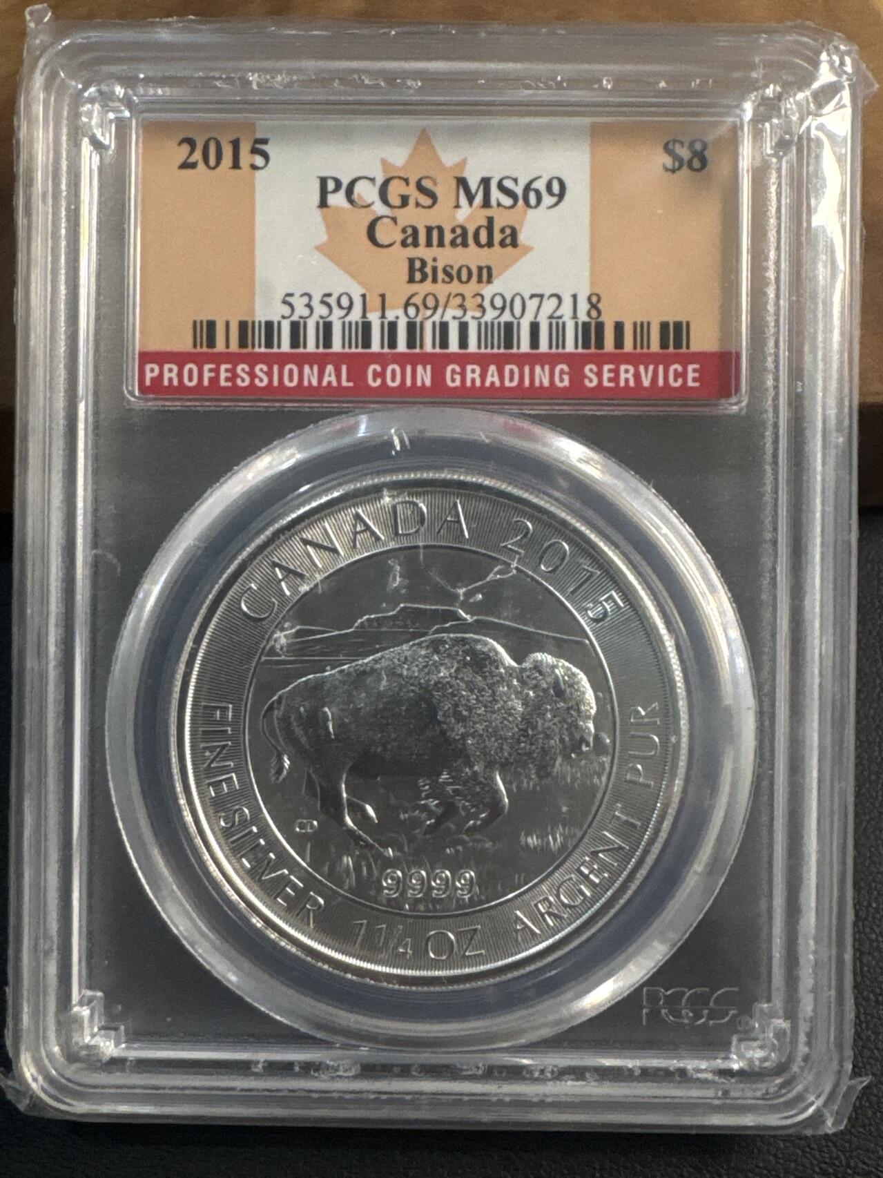 ❤️【币观天下】❤️ 第344期钱币秒杀拍卖场- 2026.3.6周五晚上6点半场 长期征集拍品  2015年加拿大北美野牛纪念银币PCGS MS69