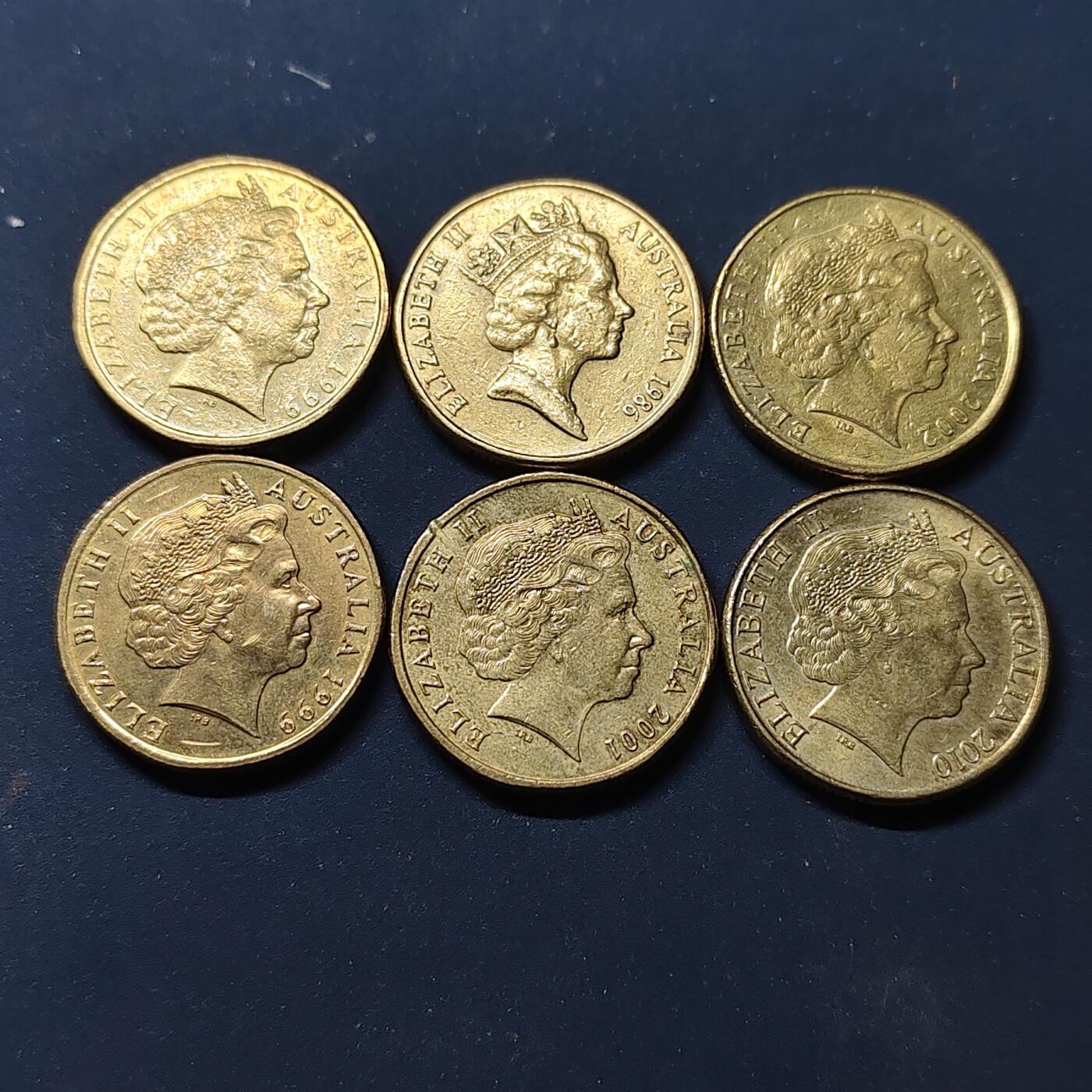 【全场包邮】纯粹捡漏拍510场 澳大利亚各年份1元纪念币6枚一组