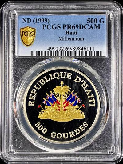 【雨安】【直播拍卖】【第0128期-评级币章】2026-03-14 周六 19:30 (金价1145, 银价22.39) - [评级现代] Haiti 海地 500Gourdes 1999年 千禧年 PCGS-PR69DCAM 精制币