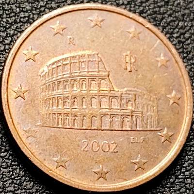 泉币菌-第207场-拍品多 请提前出价 - 欧元 意大利2002年 5欧分硬币 罗马竞技场 21.25mm 3.9g