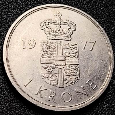 泉币菌-第208场-拍品多 请提前出价 - 丹麦1977年1克朗 皇冠 玛格丽特二世女王 BB版 铜镍币 25.5mm