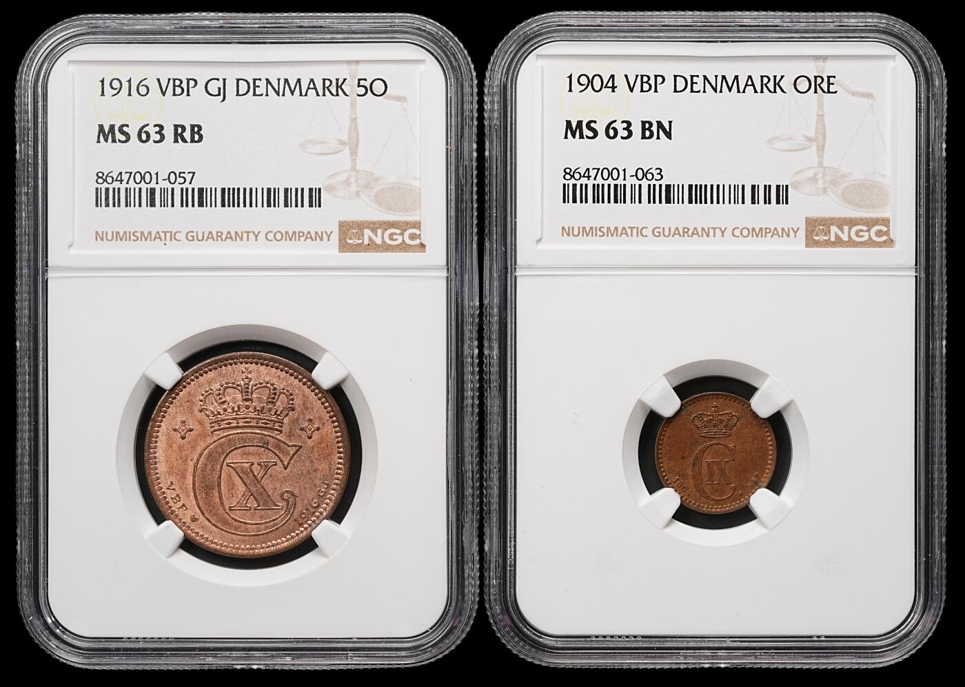 修遠堂世界钱币第107期 NGC评级 丹麦铜币两枚