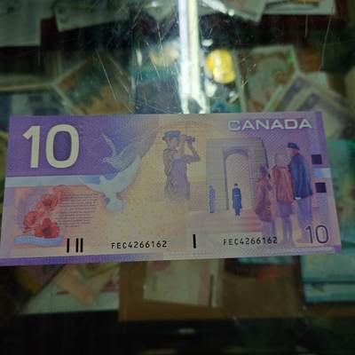 世界钱币～微拍第239期暨2026年第20期  部分尾货整理陆续低价起拍清仓 - 2001年加拿大10元 初版无金属线 全新绝品尾号162