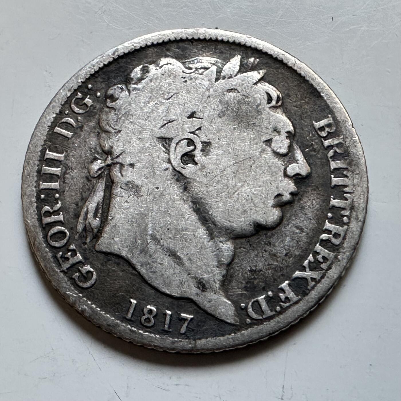 🌹外币初藏🌹🐯2026年第28场   每周二四六晚8️⃣点 接代拍 英国 1817年 乔治三世 6便士银币 92.5%银 2.7g 19.3mm