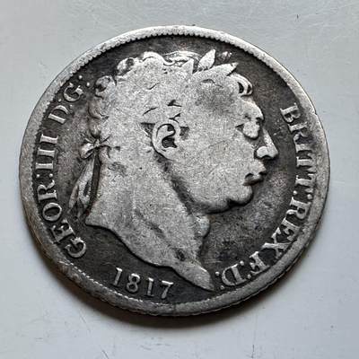 🌹外币初藏🌹🐯2026年第28场   每周二四六晚8️⃣点 接代拍 - 英国 1817年 乔治三世 6便士银币 92.5%银 2.7g 19.3mm