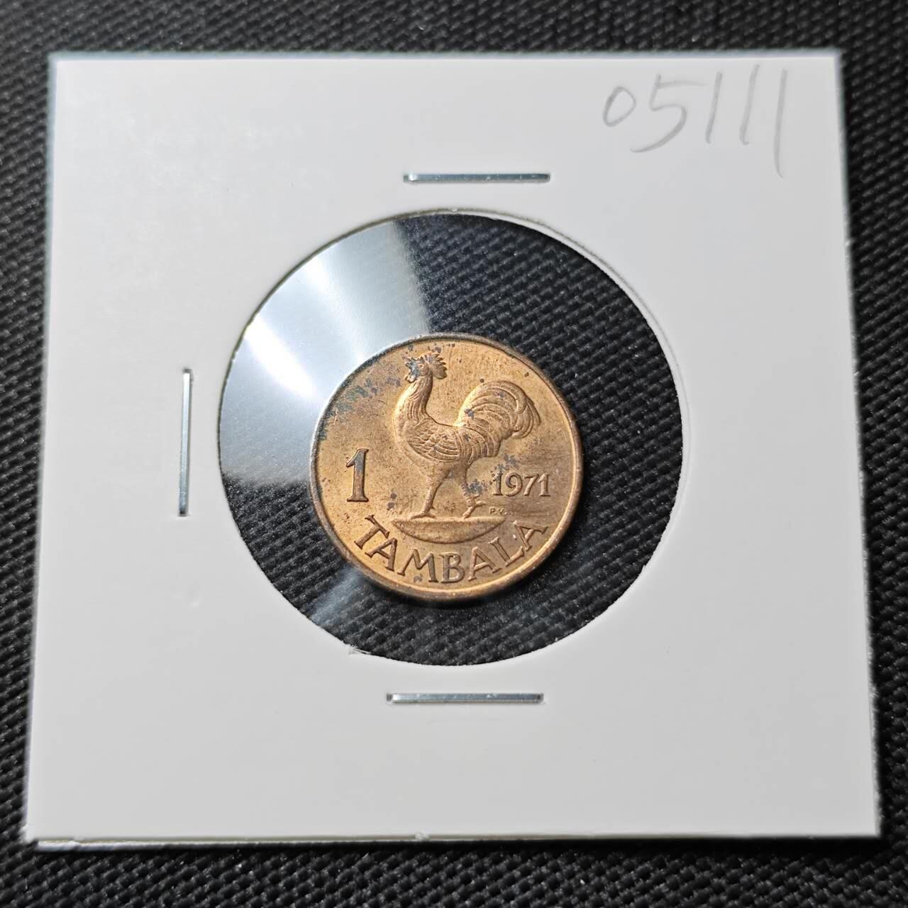 KK钱币收藏小铺   第405期 2月预留时间 周末发货 1971马拉维1坦巴拉