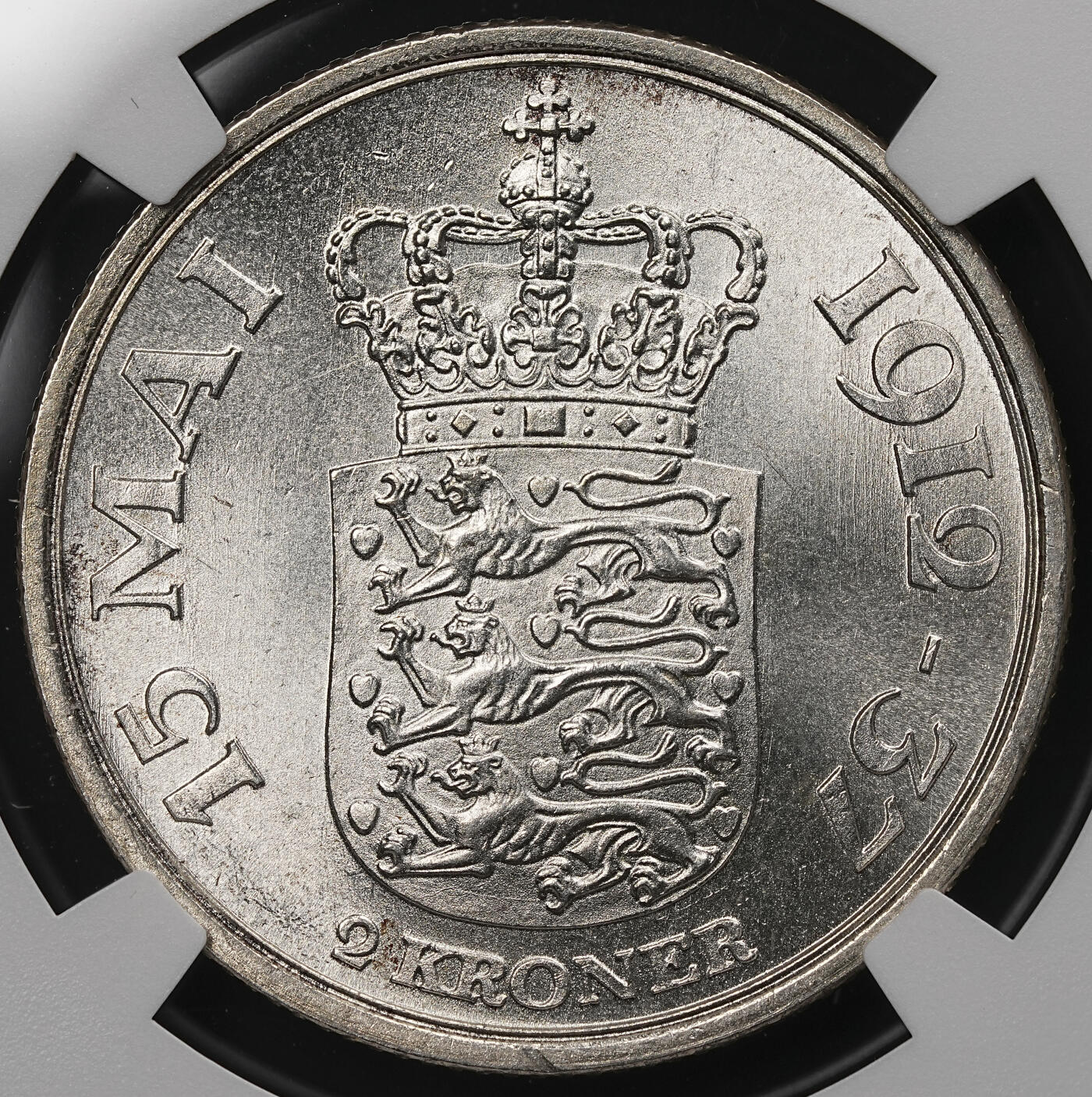 修遠堂世界钱币第107期 NGC MS65 1937年丹麦国王登基25周年纪念2克朗银币