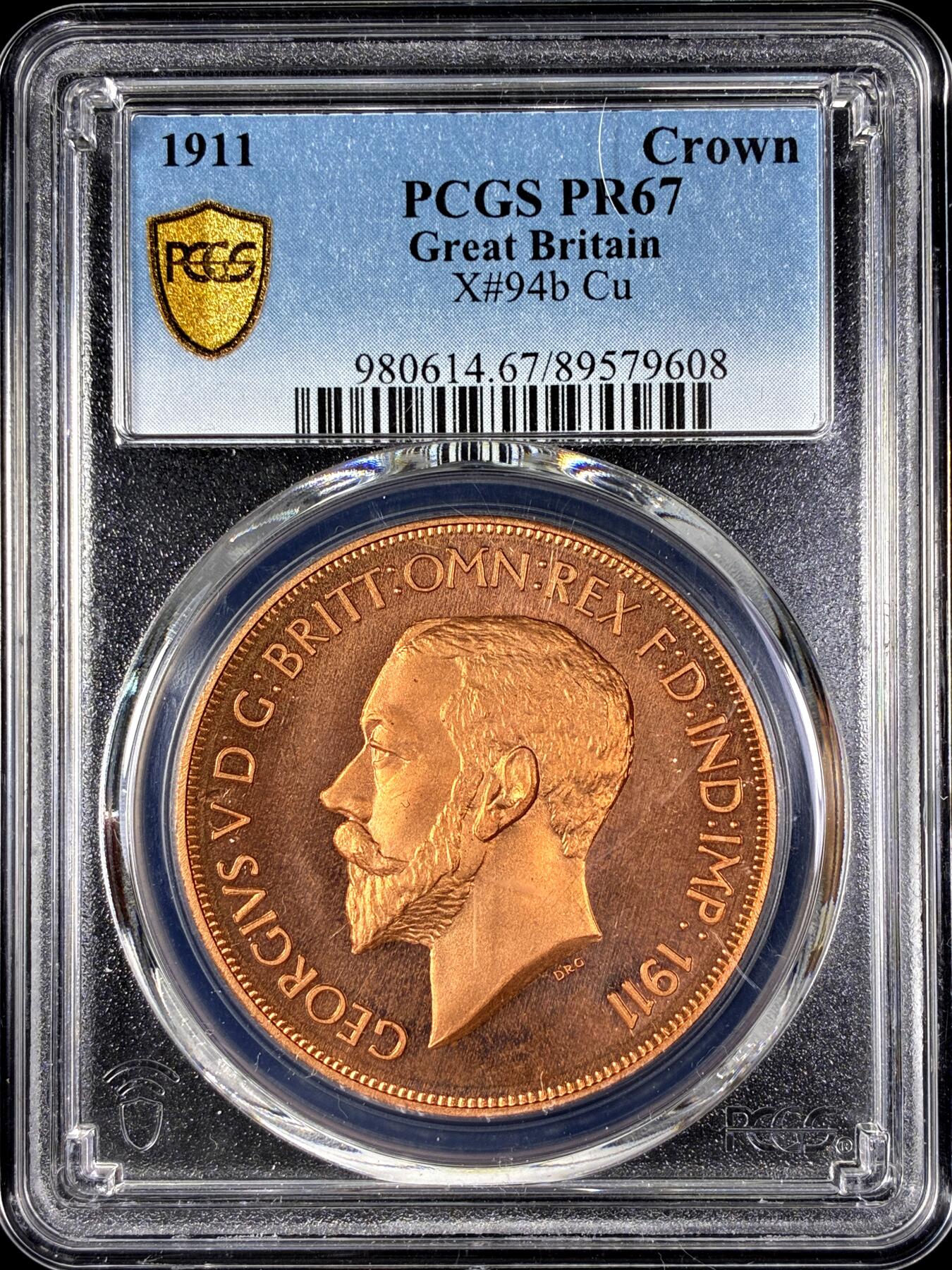 【雨安】【直播拍卖】【第0128期-评级币章】2026-03-14 周六 19:30 (金价1145, 银价22.39) [评级欧洲] Great Britain 英国 1克朗 1911年 乔治五世 X#94b 精制 PCGS-PR67 精制币