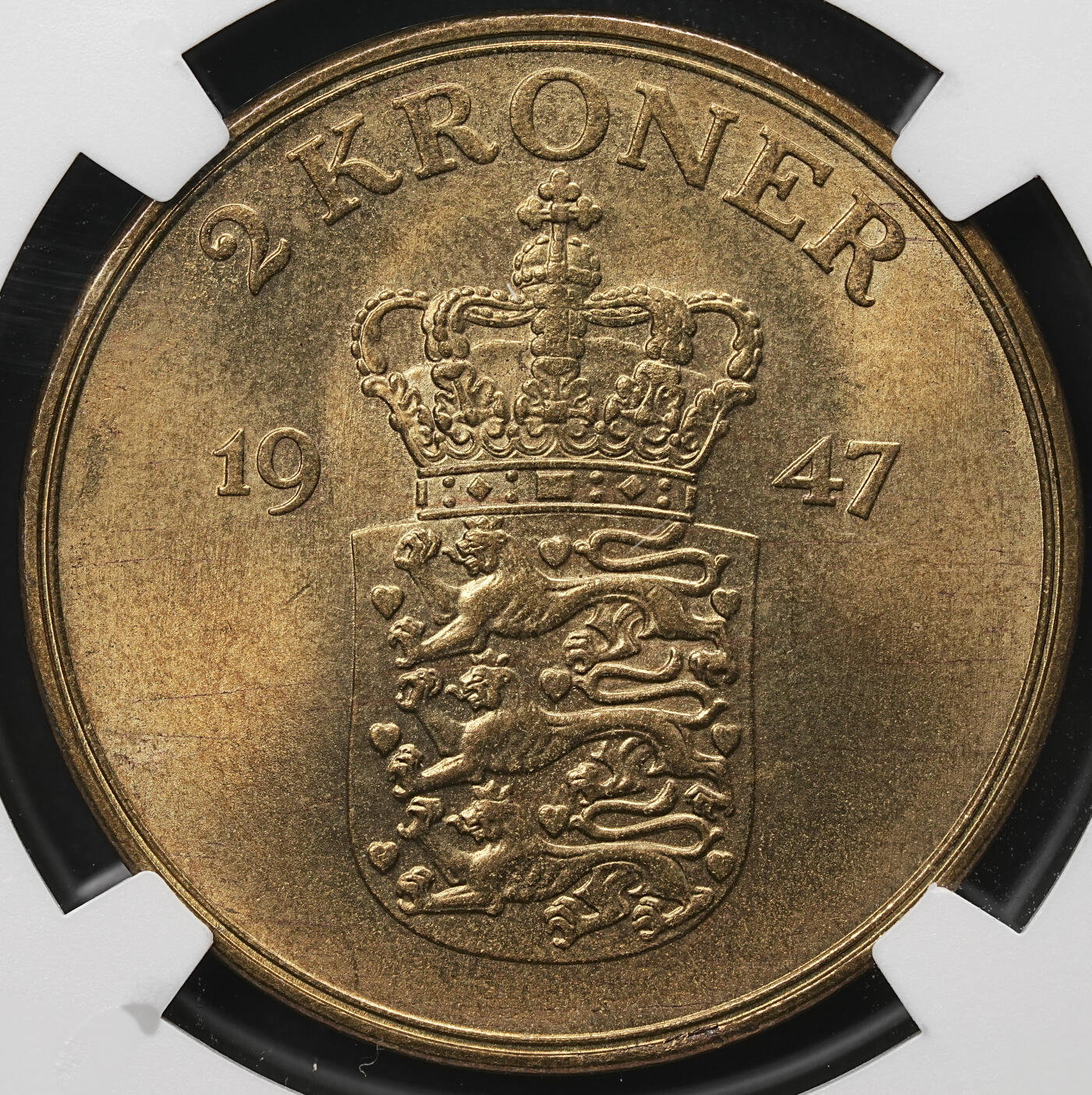 修遠堂世界钱币第107期 NGC MS64 1947年丹麦2克朗
