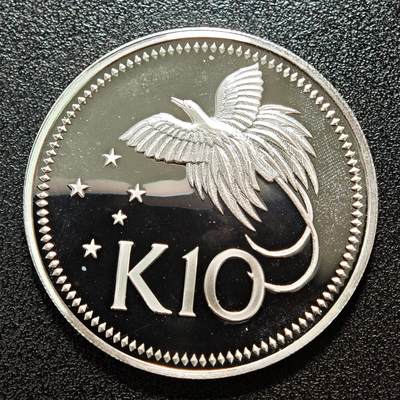 【德藏】世界币章拍卖第167期（拍品征集中~欢迎藏友联系） - 1975年 巴布亚新几内亚极乐鸟10基那精制纪念银币 925银 直径约：43.7mm；重约：40.7g