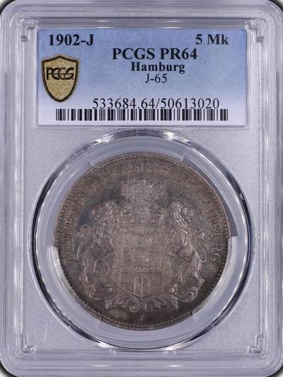 PCGS-PR64 1902-J 德国汉堡5马克精制银币 - PCGS-PR64 1902-J 德国汉堡5马克精制银币