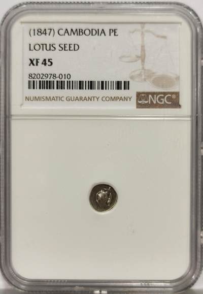 博洋堂世界钱币拍卖第164期（全场包邮） - NGC XF45 柬埔寨1847年莲花种子图案1PE银币，少见品种