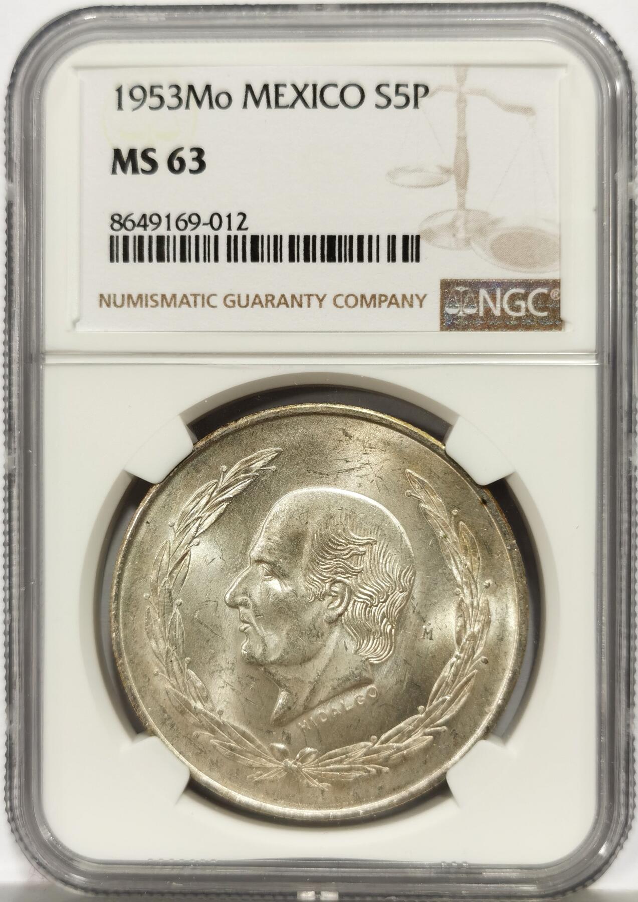 博洋堂世界钱币拍卖第164期（全场包邮） NGC MS63 墨西哥1953年5比索热门大银币，含银750