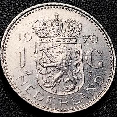 泉币菌-第207场-拍品多 请提前出价 - 1970年 荷兰王国早期1盾 朱莉安娜女王  镍币 硬币 25mm 