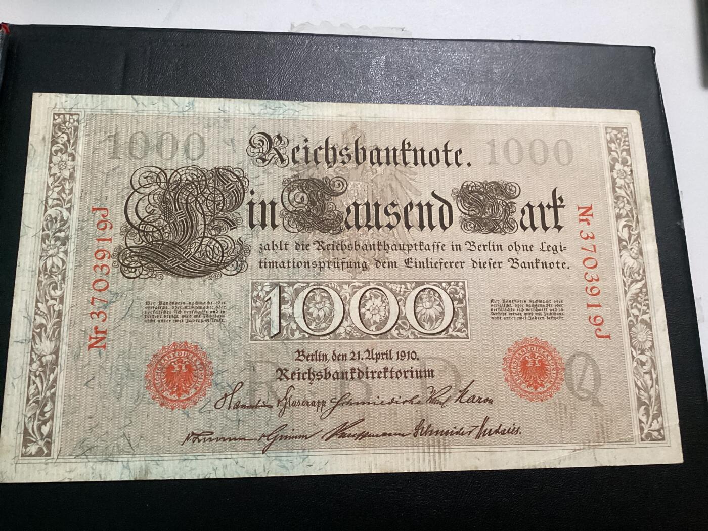 德国马克1910年1000帝国银行