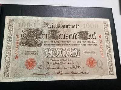 拍卖中。      德国马克1910年1000帝国银行