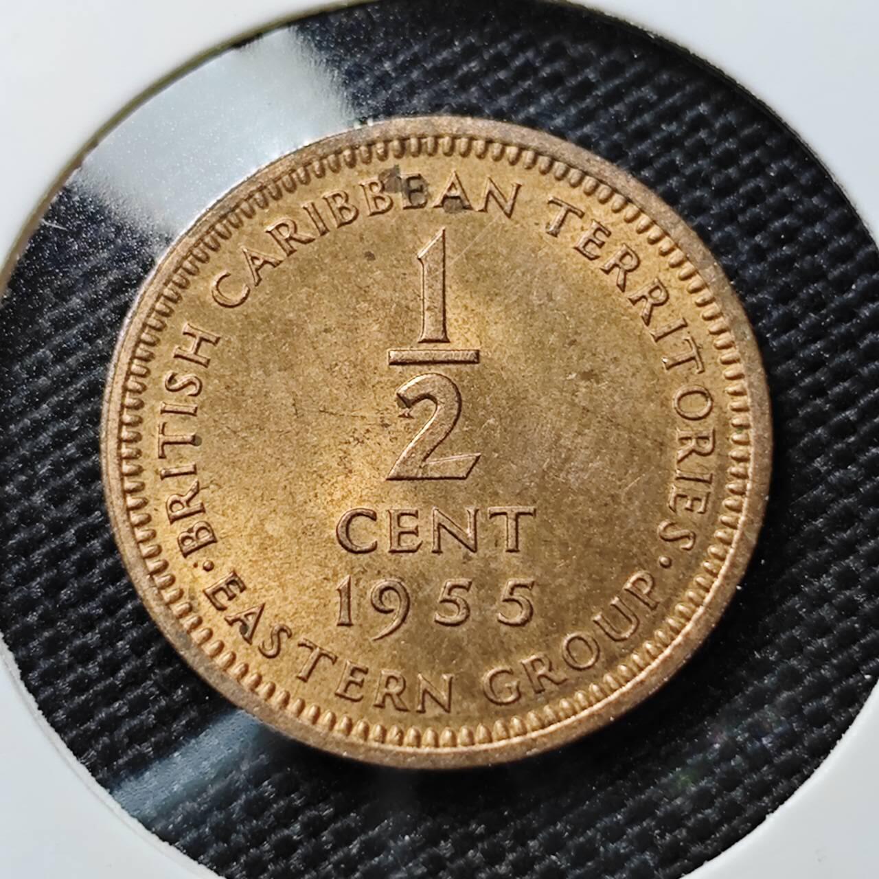 KK钱币收藏小铺   第405期 2月预留时间 周末发货 1955英属东加勒比1/2分 