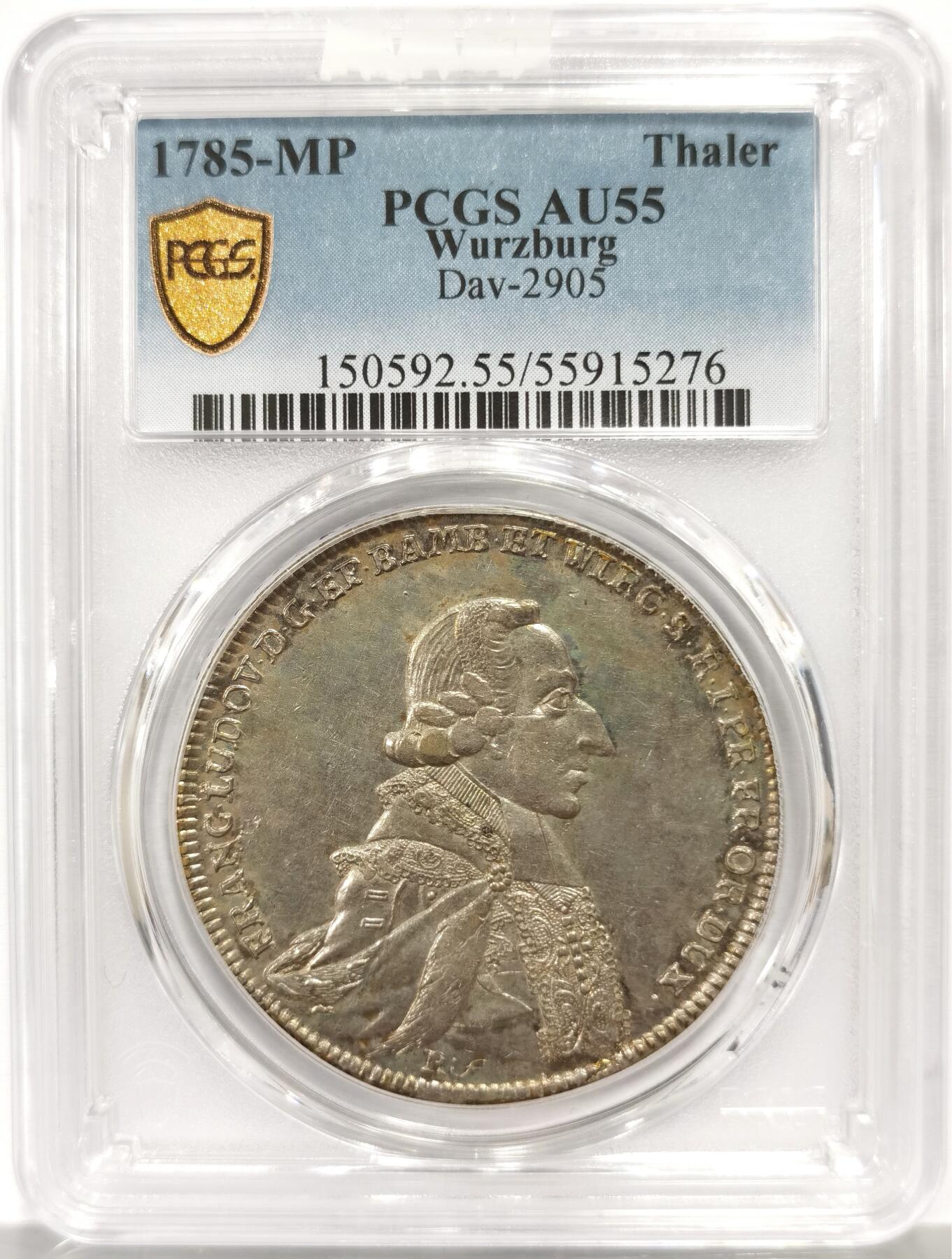 博洋堂世界钱币拍卖第164期（全场包邮） PCGS AU55 德国维尔茨堡1785年埃塔尔主教泰勒大银币，单一年份，三圣人版，稀少的品种，上面只有三枚高分。