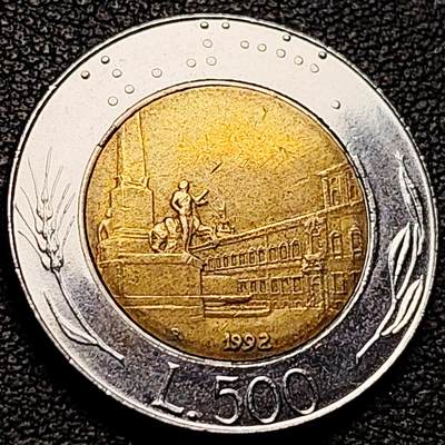 泉币菌-第208场-拍品多 请提前出价 - 世界首枚双色币 意大利1992年500里拉 罗马建筑雕像 广场 25.8mm