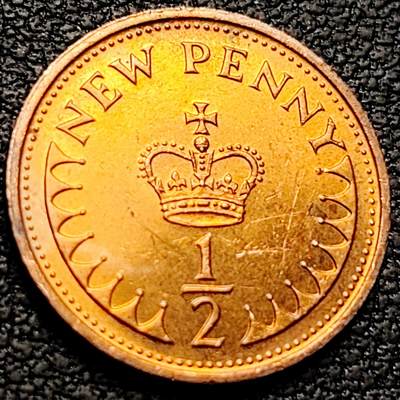 泉币菌-第208场-拍品多 请提前出价 - 原铜光UNC 皇冠王冠 英国1/2便士青铜币 17毫米1.7克 青年女王