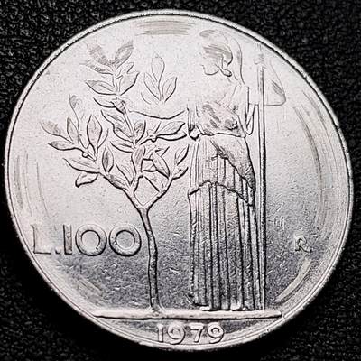 泉币菌-第208场-拍品多 请提前出价 - 意大利早期100里拉 月亮和记忆女神密涅瓦 不锈钢币 27.8mm